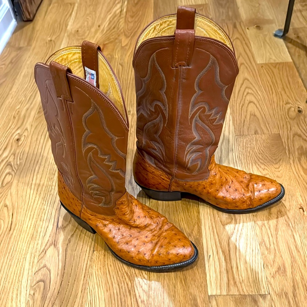 Nocona Ostrich brown cowboy boots size 9.5 wide made in USA